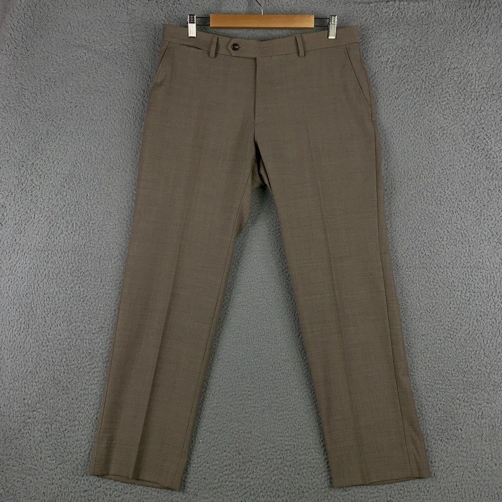 Tommy Hilfiger 2 Piece Suit 40R Modern Fit Tan 2-Button Wool Blend Pants 34x30